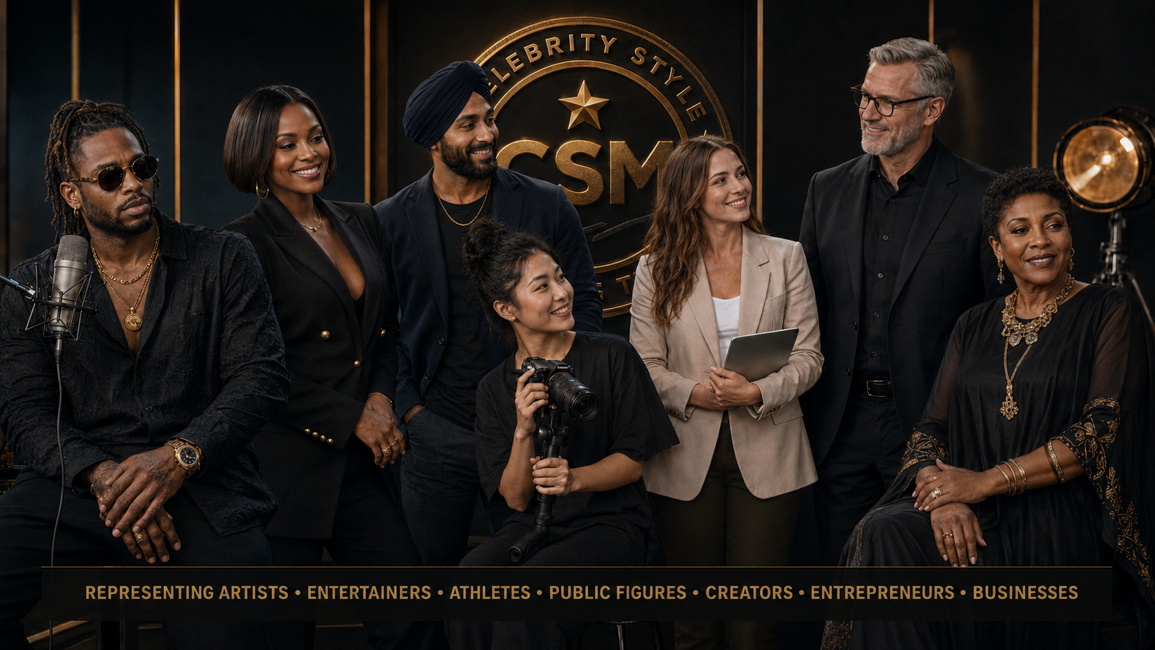 Multicultural group of artists, entertainers, athletes, public figures, creators, entrepreneurs and business professionals represented by Celebrity Style Marketing